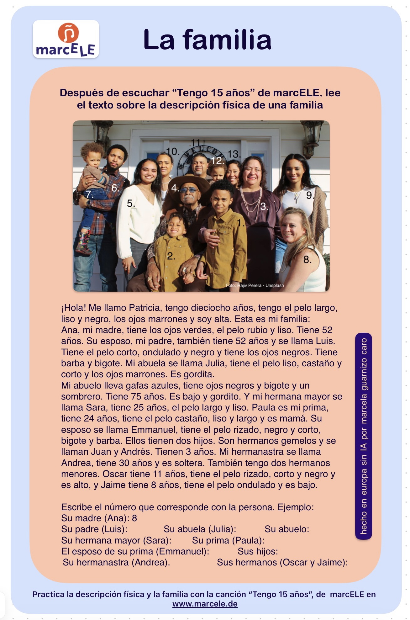 Actividad 1: La familia de Patricia (Tengo 15 años - marcELE)